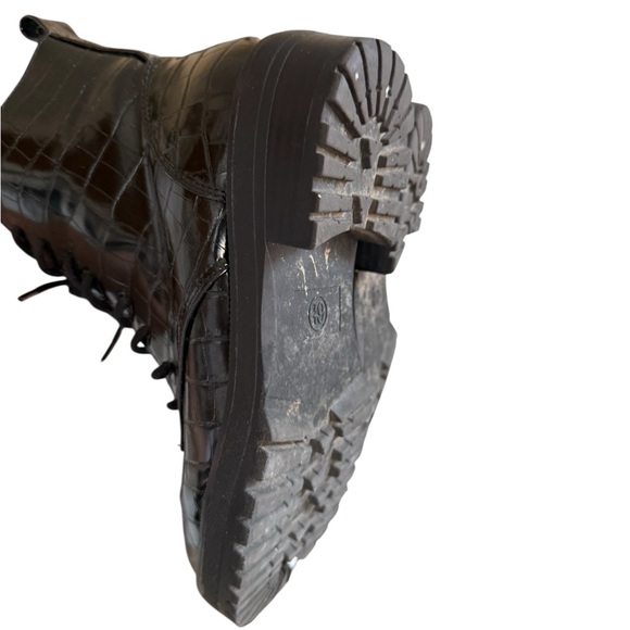 Black Croc-Embossed Combat Boots w/ Studs - Picture 5 of 6